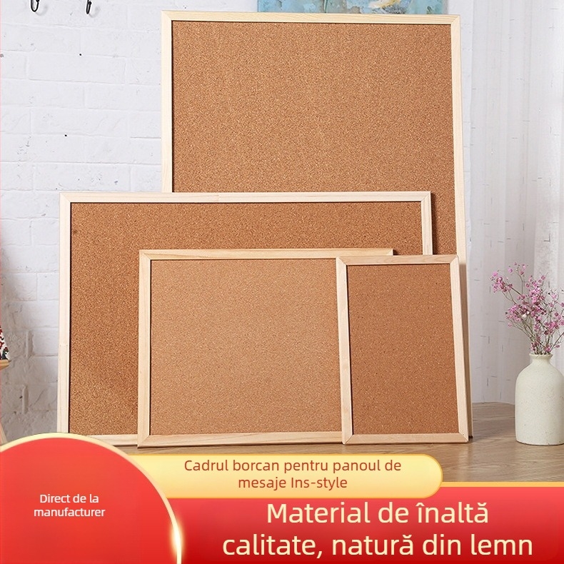 Tablă de plută pentru fotografii – tablă de mesaje cu față unic, suspendabilă, din lemn, stil modern minimalist