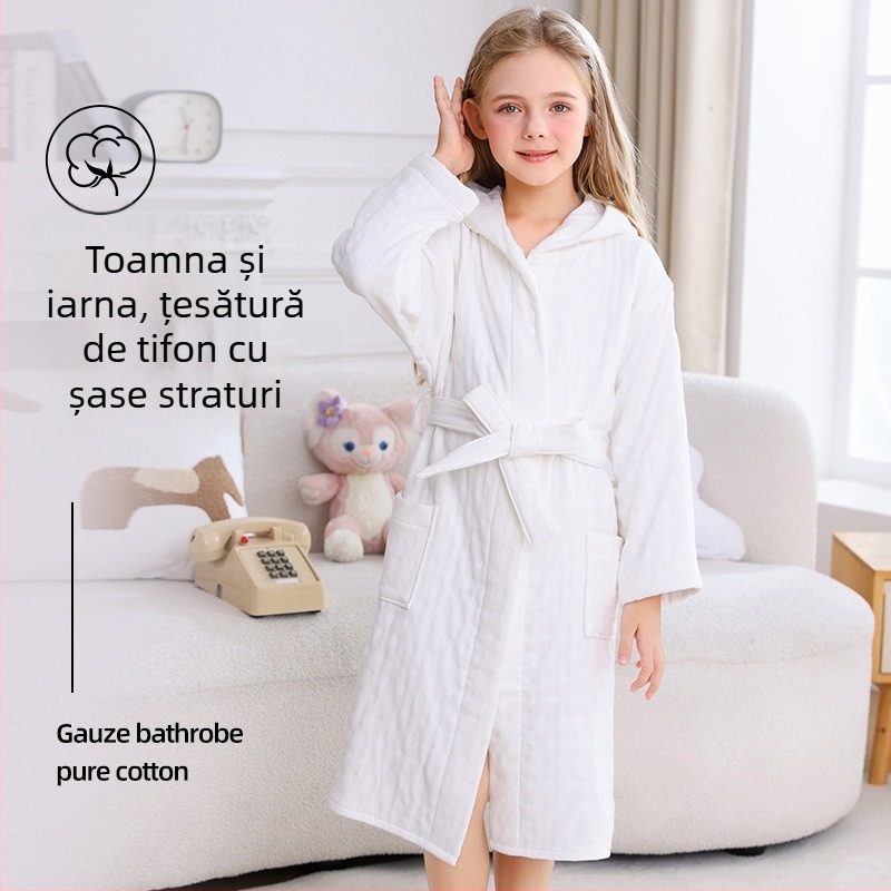 Halat de baie pentru copii, 100% bumbac, pentru iarnă, gros, cu glugă, unisex, absorbant și fără scame