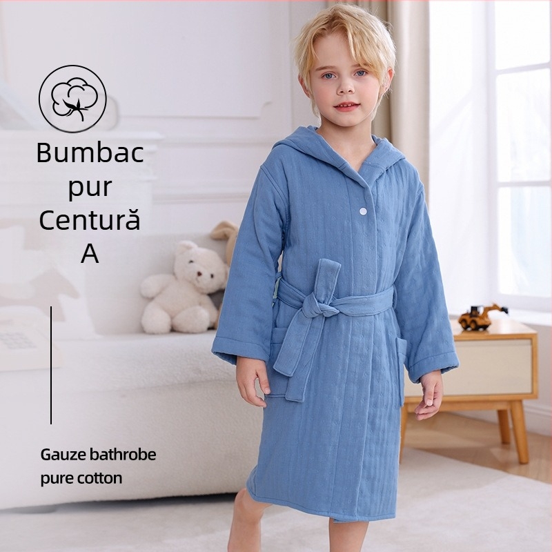 Halat de baie pentru copii, 100% bumbac, pentru iarnă, gros, cu glugă, unisex, absorbant și fără scame