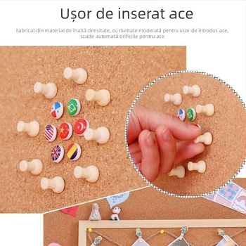 Panou din plută cu ramă din lemn, pentru fotografii și mesaje de birou — stil desen animat