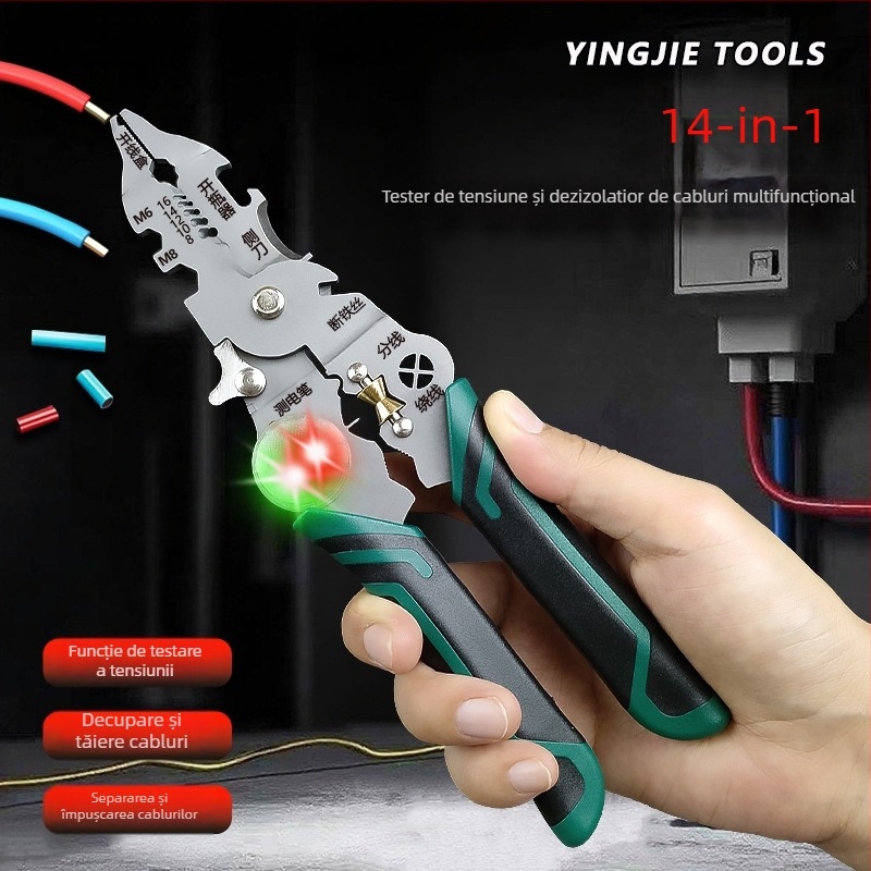 Clește pentru dezizolarea cablurilor cu tester de tensiune, cap drept, 0,17 kg, Hero