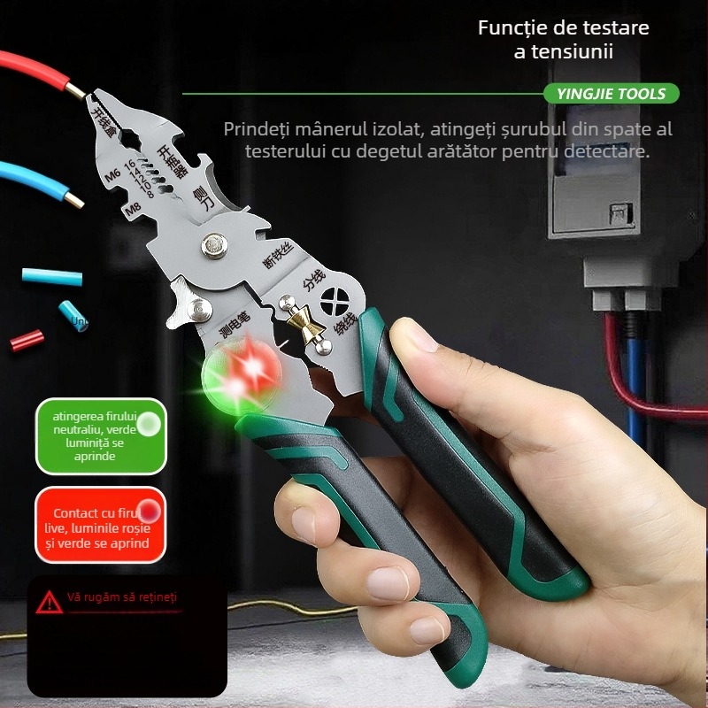 Clește pentru dezizolarea cablurilor cu tester de tensiune, cap drept, 0,17 kg, Hero