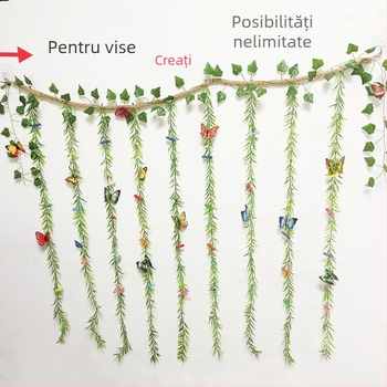 Decorațiune de perete pentru fotografii cu clipsuri autoadezive din sfoară de cânepă, stil copac/rafia, design simplu, fără găuri