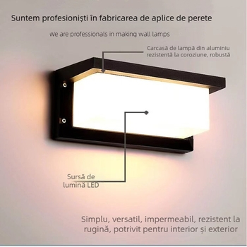 Lampa LED de exterior pentru perete - stil modern minimalist, IP54, carcasă din aluminiu, 6–10W, 220V, fascicul de 120°