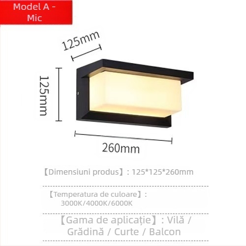 Lampa LED de exterior pentru perete - stil modern minimalist, IP54, carcasă din aluminiu, 6–10W, 220V, fascicul de 120°
