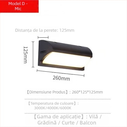 Lampa LED de exterior pentru perete - stil modern minimalist, IP54, carcasă din aluminiu, 6–10W, 220V, fascicul de 120°