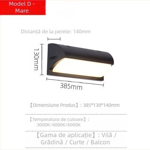 Lampa LED de exterior pentru perete - stil modern minimalist, IP54, carcasă din aluminiu, 6–10W, 220V, fascicul de 120°