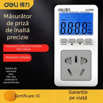 Effective DL333502 Monitor de putere pentru priză – contor de consum de energie cu afișaj LCD, 10A, certificat 3C