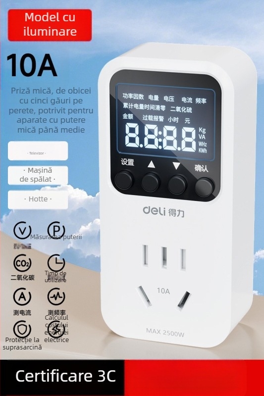 Effective DL333502 Monitor de putere pentru priză – contor de consum de energie cu afișaj LCD, 10A, certificat 3C