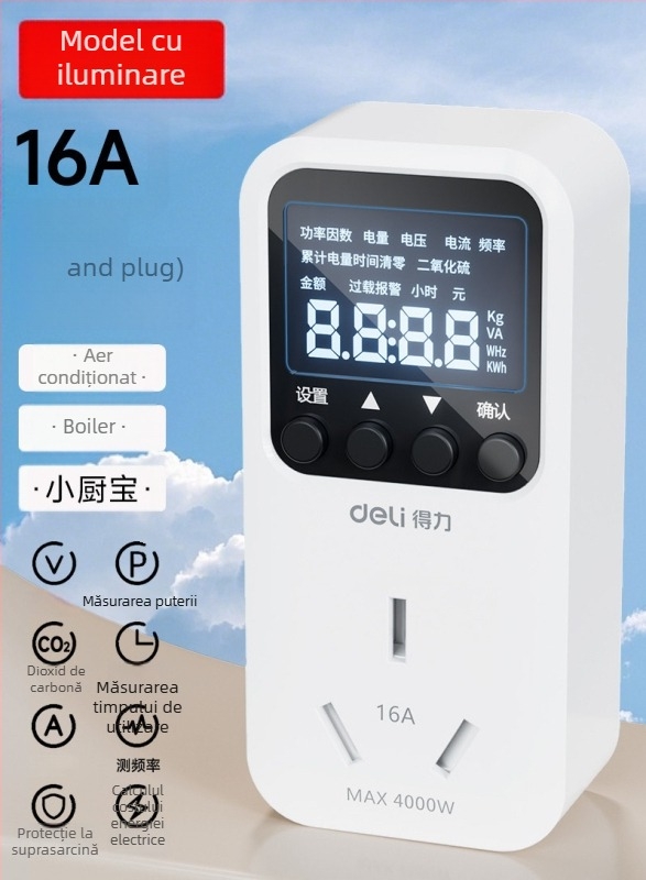 Effective DL333502 Monitor de putere pentru priză – contor de consum de energie cu afișaj LCD, 10A, certificat 3C