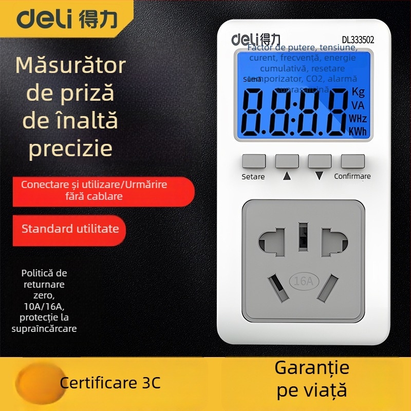 Effective DL333502 Monitor de putere pentru priză – contor de consum de energie cu afișaj LCD, 10A, certificat 3C