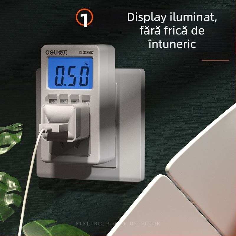 Effective DL333502 Monitor de putere pentru priză – contor de consum de energie cu afișaj LCD, 10A, certificat 3C