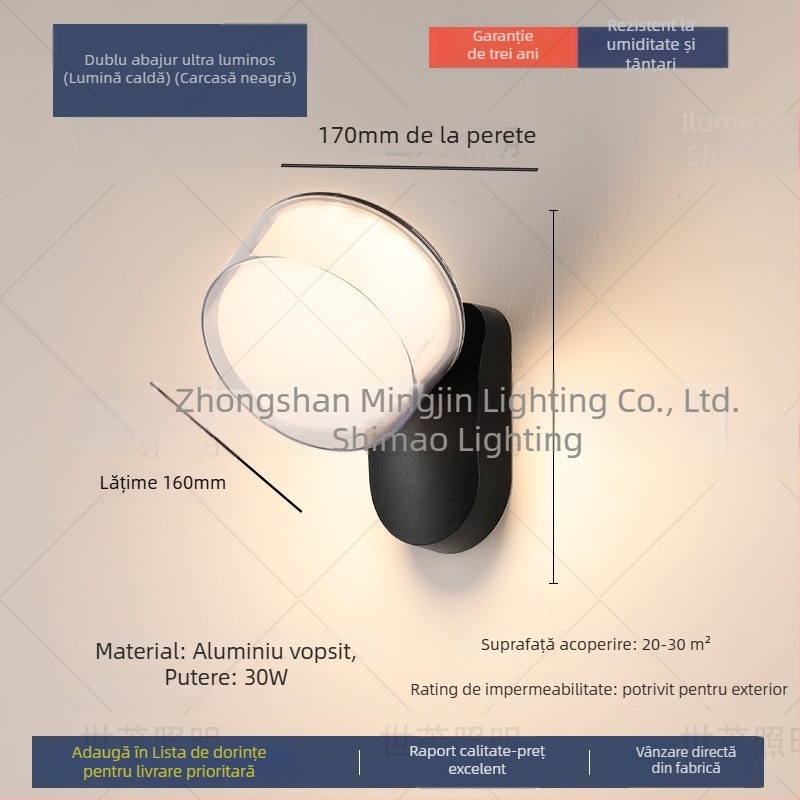 Lampa de perete LED exterior impermeabilă cu senzor, corp din aluminiu (220V, 120 lm, 3000K, 60°, IP54)