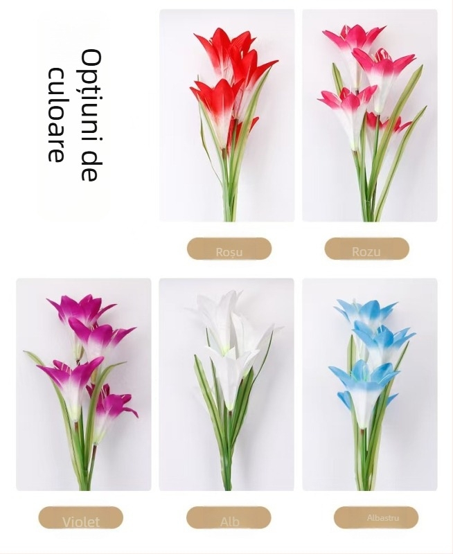 Lampa solară de grădină impermeabilă, în formă de plantă, model YD-007; materiale: oțel inoxidabil + conductă PC + ABS; timp de funcționare: 6–12 ore