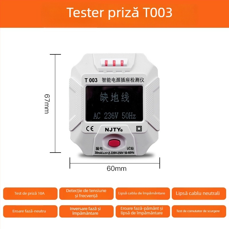 Detector fază și priză Kawashu LF-001 (Detectare fază; Testare priză; Polaritate; Scurgeri; Împământare)