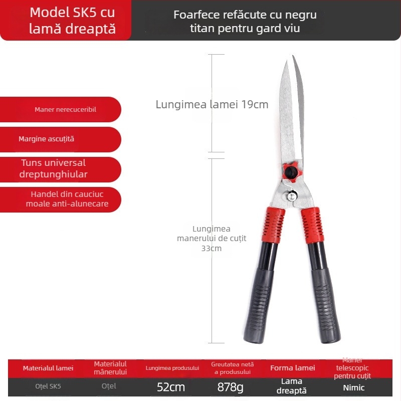 Foarfă de grădină cu mâner extensibil – oțel SK5, pentru pomi fructiferi, ramuri înalte, garduri vii și gazon, economie de efort