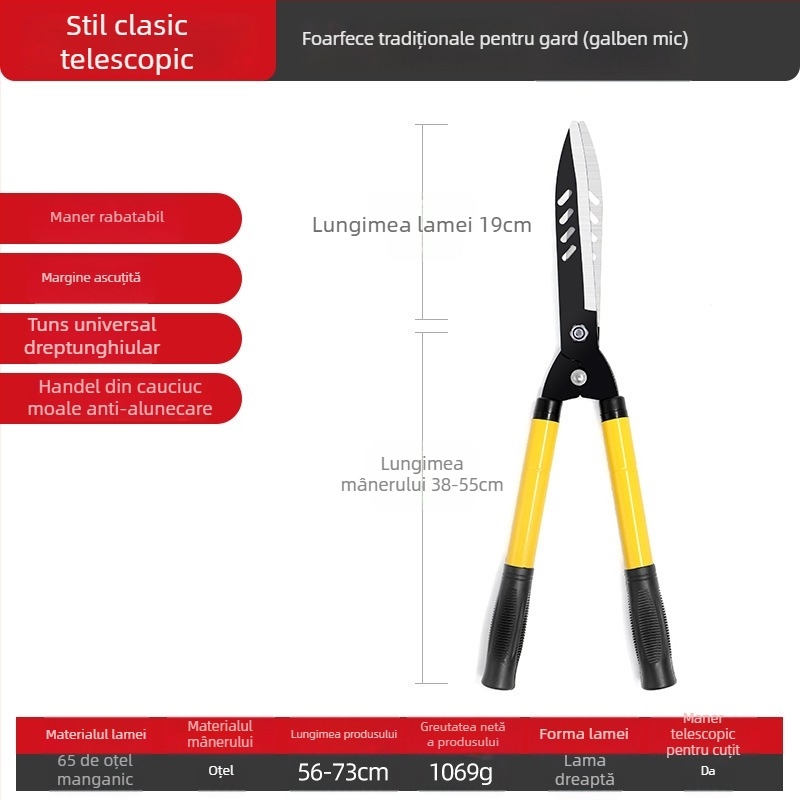 Foarfă de grădină cu mâner extensibil – oțel SK5, pentru pomi fructiferi, ramuri înalte, garduri vii și gazon, economie de efort