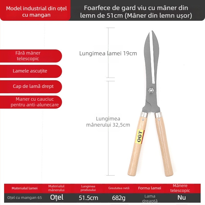Foarfă de grădină cu mâner extensibil – oțel SK5, pentru pomi fructiferi, ramuri înalte, garduri vii și gazon, economie de efort