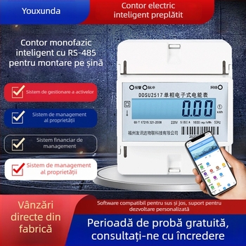 Contor inteligent monofazic 4P, montat pe șină, pentru locuințe închiriate, cu RS485, contor de energie multifuncțional