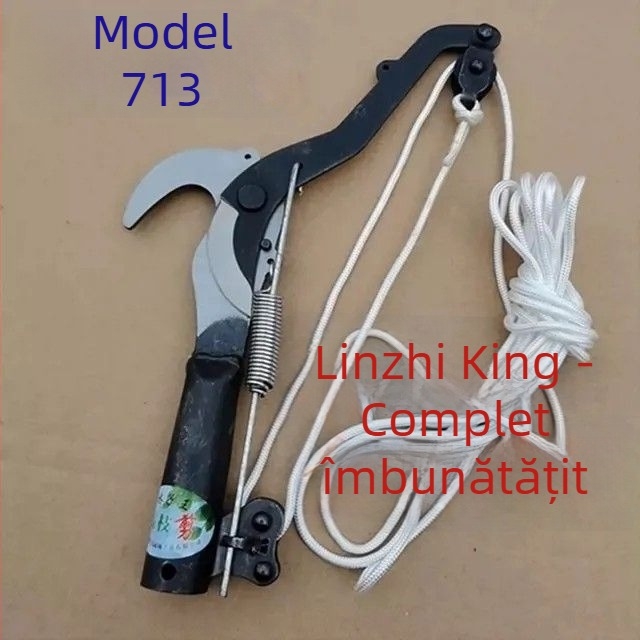 Foarfecă de tăiere pentru crengi înalte cu funie de 5 m, roată din oțel și carcasă din plastic (Brand: Unique; Funie: 5 m; Roată: oțel; Material: plastic)