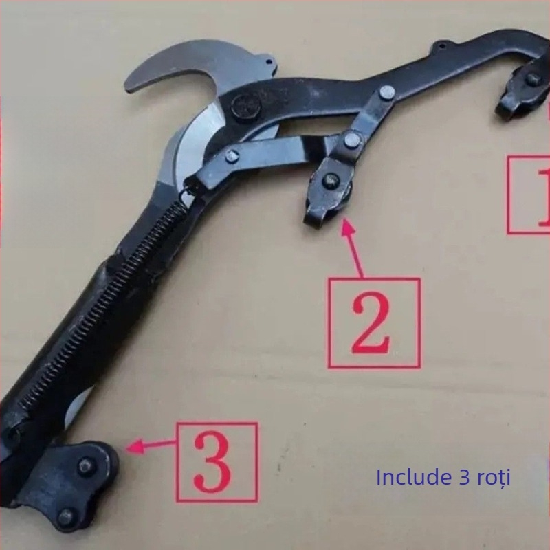 Foarfecă de tăiere pentru crengi înalte cu funie de 5 m, roată din oțel și carcasă din plastic (Brand: Unique; Funie: 5 m; Roată: oțel; Material: plastic)