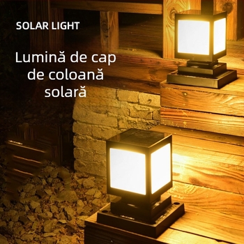 Lampa solară pentru coloană cu LED, exterior impermeabil IP65, 5W, 2.4V, întrerupător inductiv, model Square Column Head Lamp
