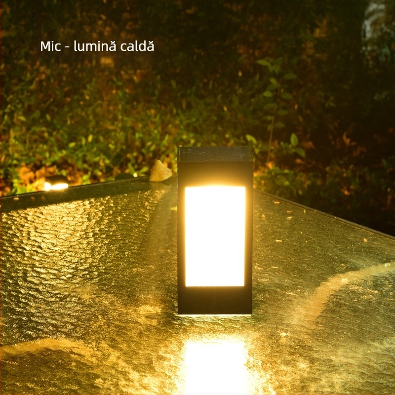 Lampa solară pentru coloană cu LED, exterior impermeabil IP65, 5W, 2.4V, întrerupător inductiv, model Square Column Head Lamp