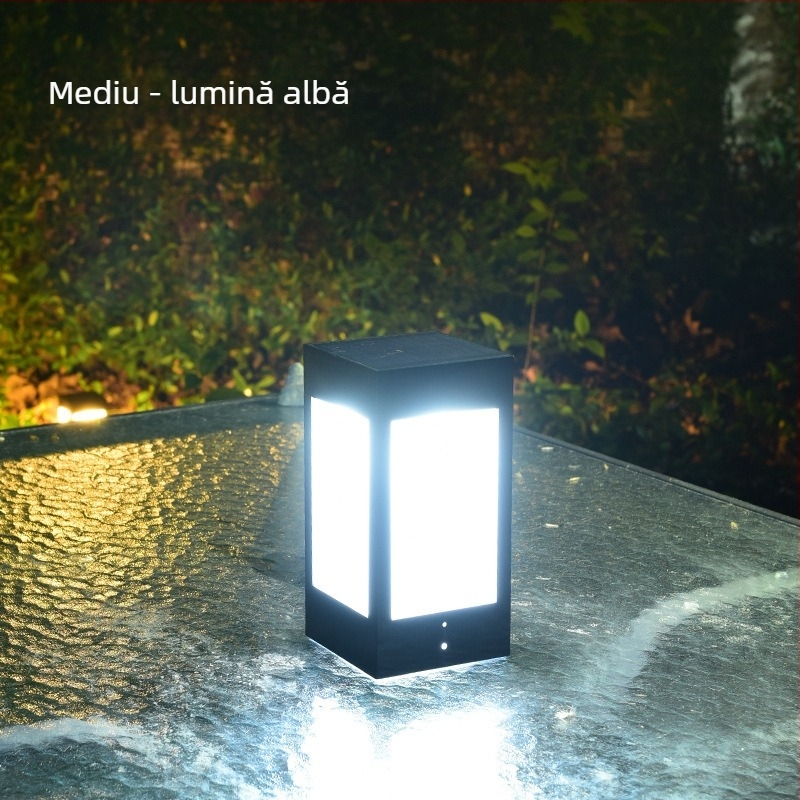 Lampa solară pentru coloană cu LED, exterior impermeabil IP65, 5W, 2.4V, întrerupător inductiv, model Square Column Head Lamp