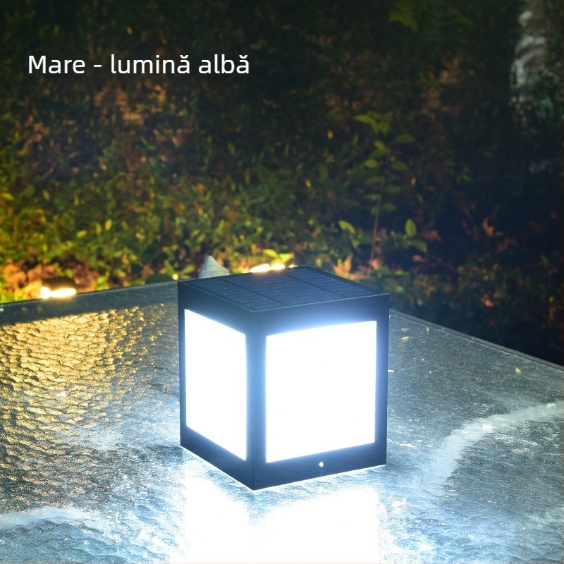 Lampa solară pentru coloană cu LED, exterior impermeabil IP65, 5W, 2.4V, întrerupător inductiv, model Square Column Head Lamp