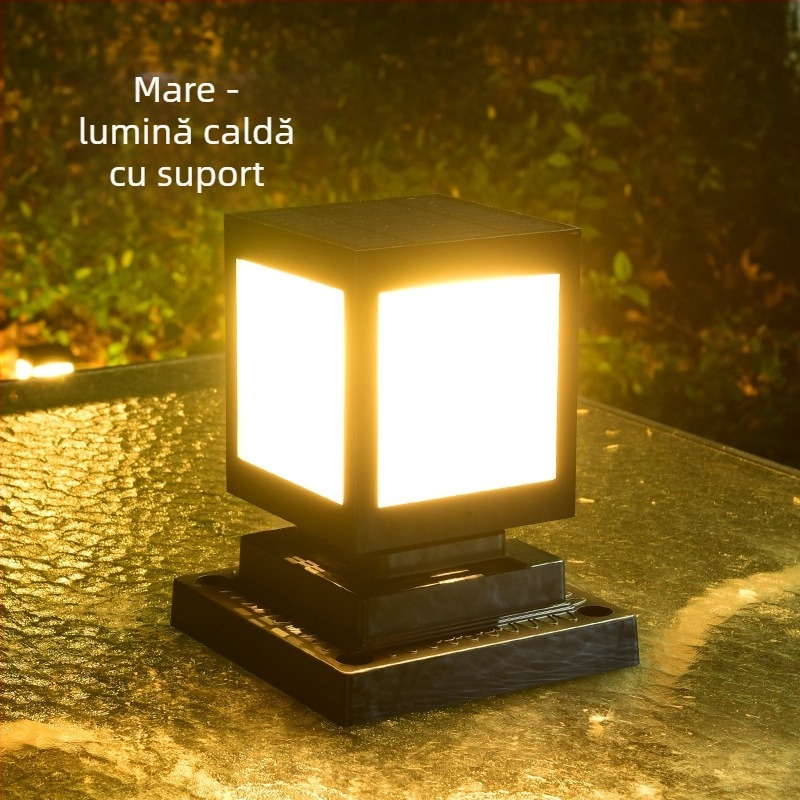 Lampa solară pentru coloană cu LED, exterior impermeabil IP65, 5W, 2.4V, întrerupător inductiv, model Square Column Head Lamp