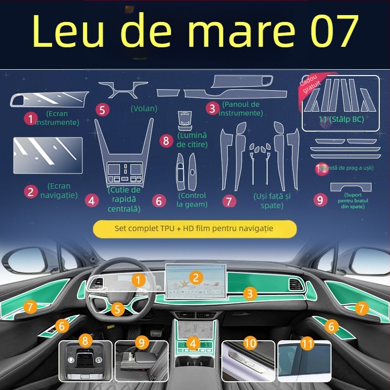 BYD Hiace 07EV Film protector interior pentru display central și consola – TPU, rezistent la temperaturi ridicate și scăzute, utilizare generală