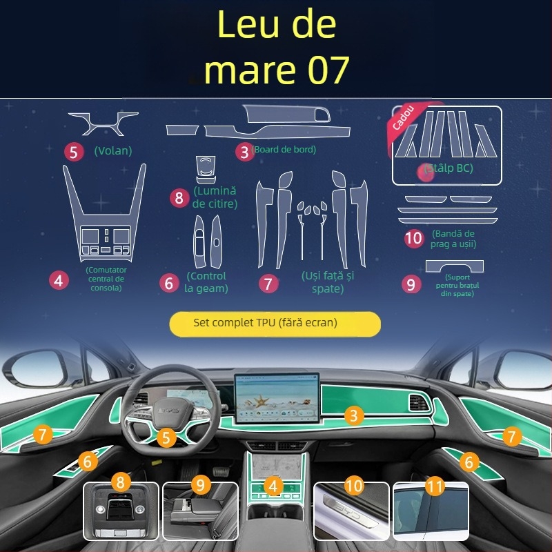 BYD Hiace 07EV Film protector interior pentru display central și consola – TPU, rezistent la temperaturi ridicate și scăzute, utilizare generală