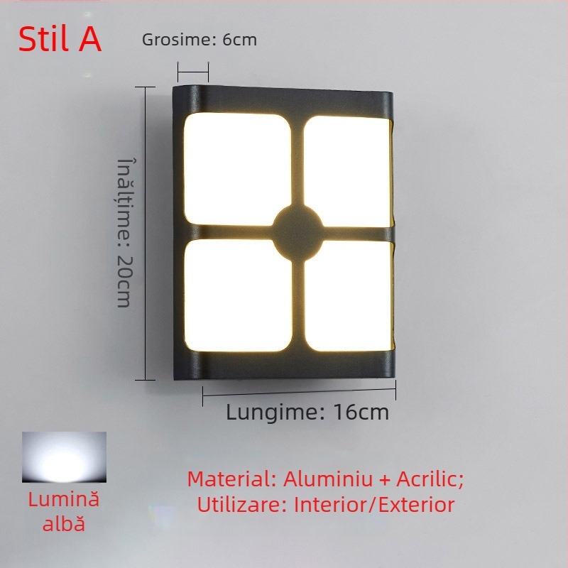 Lampa LED de perete rezistentă la apă pentru exterior – stil european simplu și modern pentru pereți exteriori, curte, balcon și scară; IP65, sursă LED, 0.95W, 220V, LJ-9125