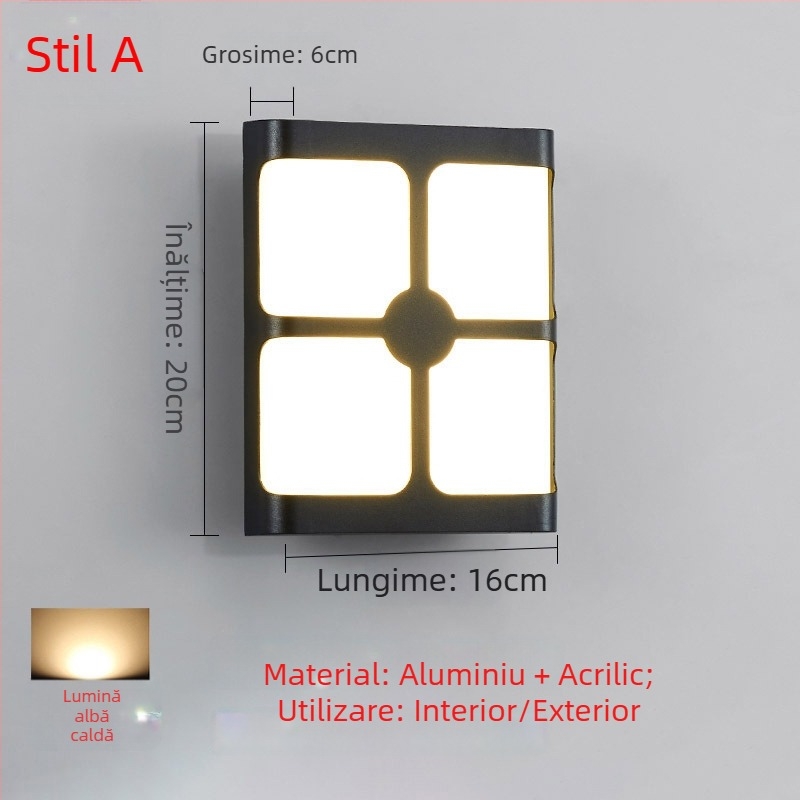 Lampa LED de perete rezistentă la apă pentru exterior – stil european simplu și modern pentru pereți exteriori, curte, balcon și scară; IP65, sursă LED, 0.95W, 220V, LJ-9125