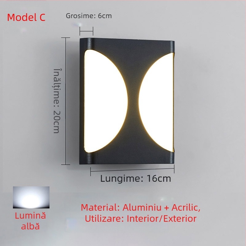 Lampa LED de perete rezistentă la apă pentru exterior – stil european simplu și modern pentru pereți exteriori, curte, balcon și scară; IP65, sursă LED, 0.95W, 220V, LJ-9125