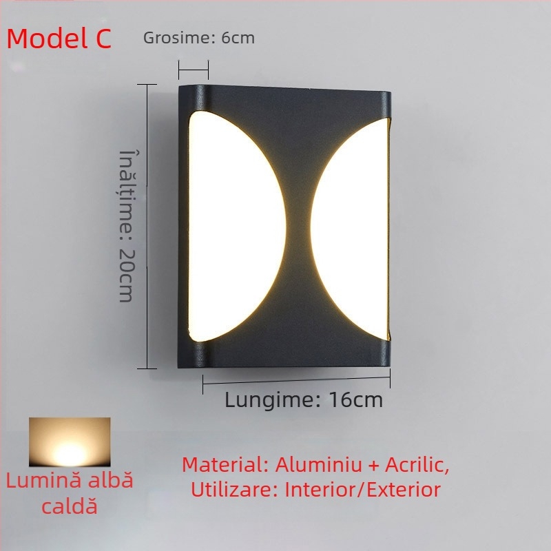 Lampa LED de perete rezistentă la apă pentru exterior – stil european simplu și modern pentru pereți exteriori, curte, balcon și scară; IP65, sursă LED, 0.95W, 220V, LJ-9125