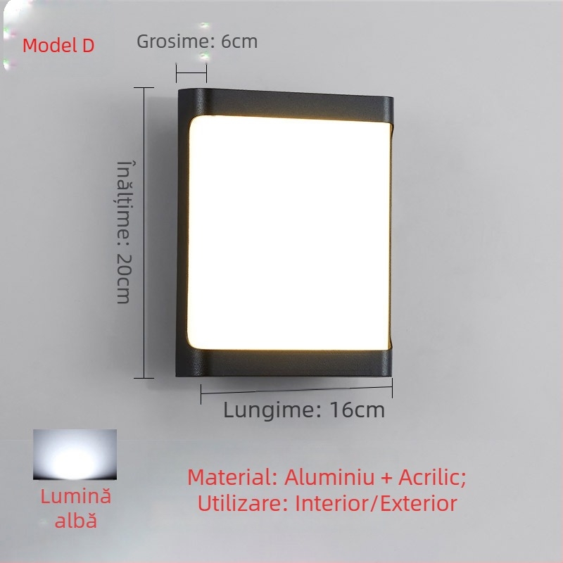 Lampa LED de perete rezistentă la apă pentru exterior – stil european simplu și modern pentru pereți exteriori, curte, balcon și scară; IP65, sursă LED, 0.95W, 220V, LJ-9125