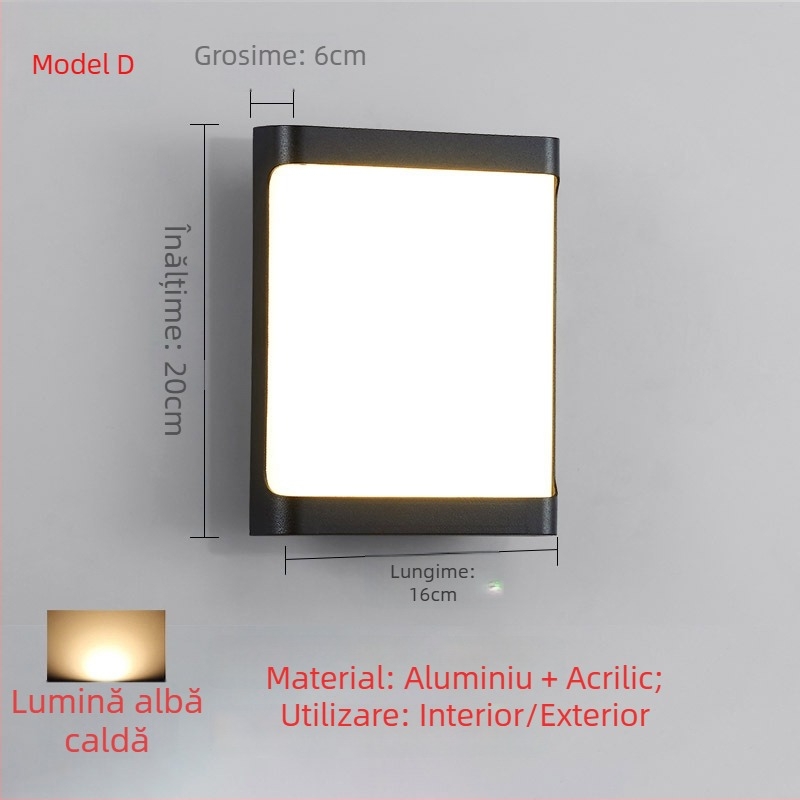 Lampa LED de perete rezistentă la apă pentru exterior – stil european simplu și modern pentru pereți exteriori, curte, balcon și scară; IP65, sursă LED, 0.95W, 220V, LJ-9125