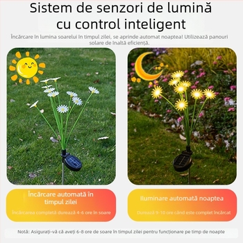Daisy ground lamp – lampa solar pentru curte, formă de plantă, oțel inoxidabil, IP65, 3W, 6–12 ore funcționare