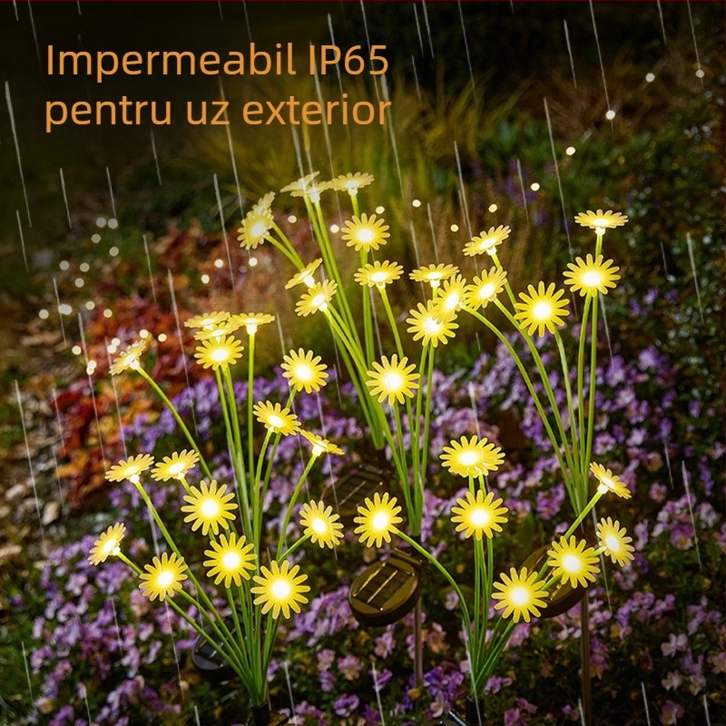 Daisy ground lamp – lampa solar pentru curte, formă de plantă, oțel inoxidabil, IP65, 3W, 6–12 ore funcționare