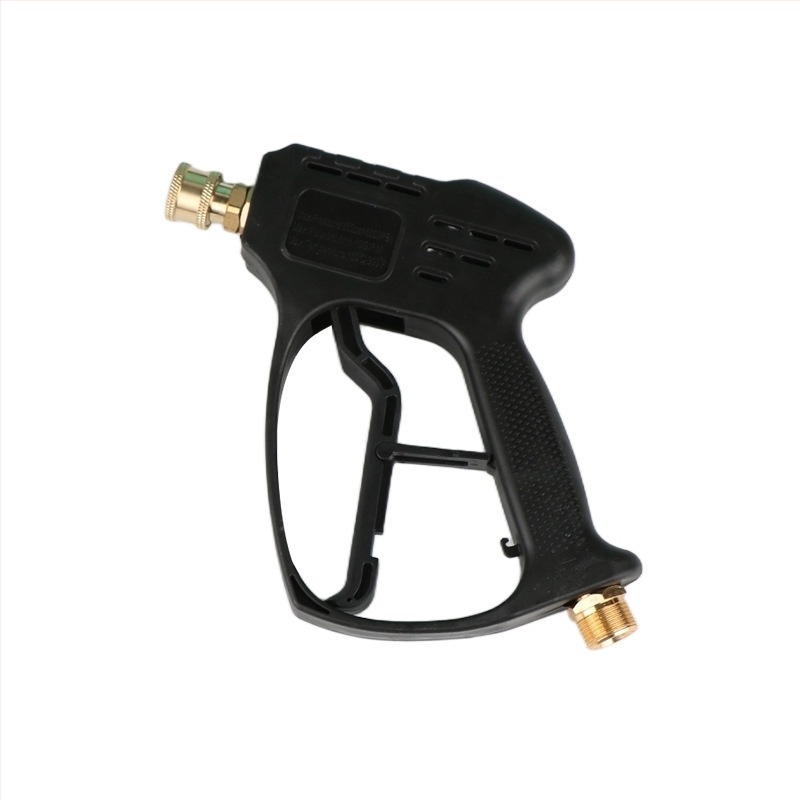 Cap pistolă pentru spălare auto cu presiune înaltă – corp din plastic; cuplă din cupru; duză din aliaj; mâner cu priză pentru deget; tip jet: ventilator sau jet de apă