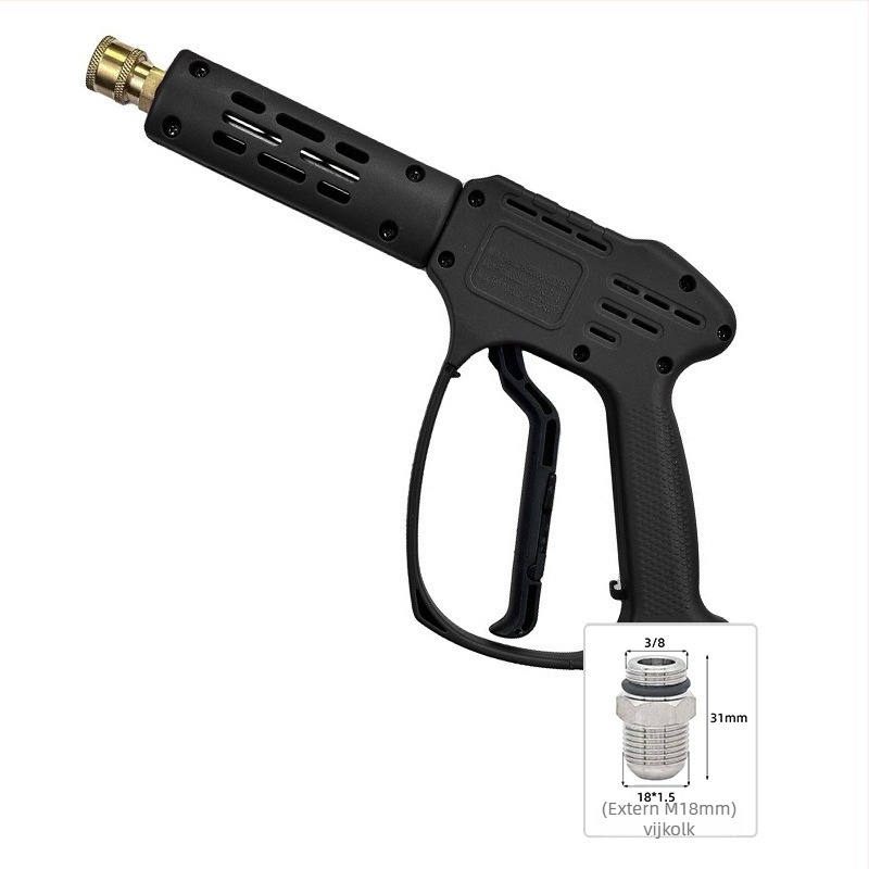 Cap pistolă pentru spălare auto cu presiune înaltă – corp din plastic; cuplă din cupru; duză din aliaj; mâner cu priză pentru deget; tip jet: ventilator sau jet de apă