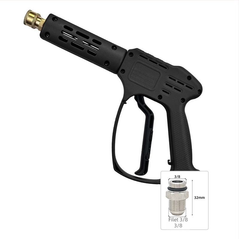 Cap pistolă pentru spălare auto cu presiune înaltă – corp din plastic; cuplă din cupru; duză din aliaj; mâner cu priză pentru deget; tip jet: ventilator sau jet de apă