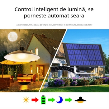 Lustra LED solară pentru exterior, decor grădină, IP65, 15W, autonomie 6–12h, senzor de lumină, model A2