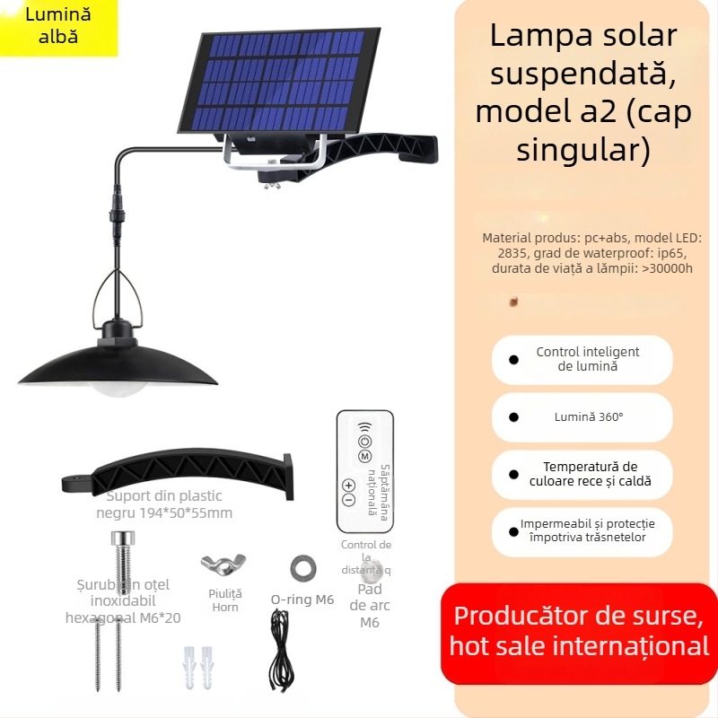 Lustra LED solară pentru exterior, decor grădină, IP65, 15W, autonomie 6–12h, senzor de lumină, model A2