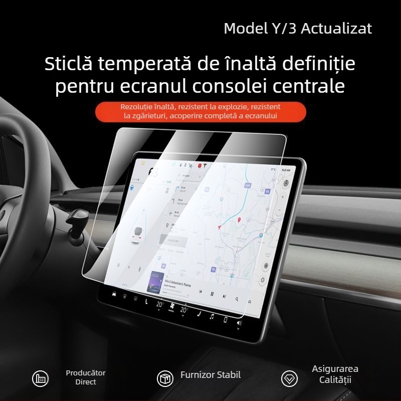 Protecție ecran din sticlă pentru ecranul central Tesla Model 3, afișaj interior HD, instalare cu adeziv static, YZ