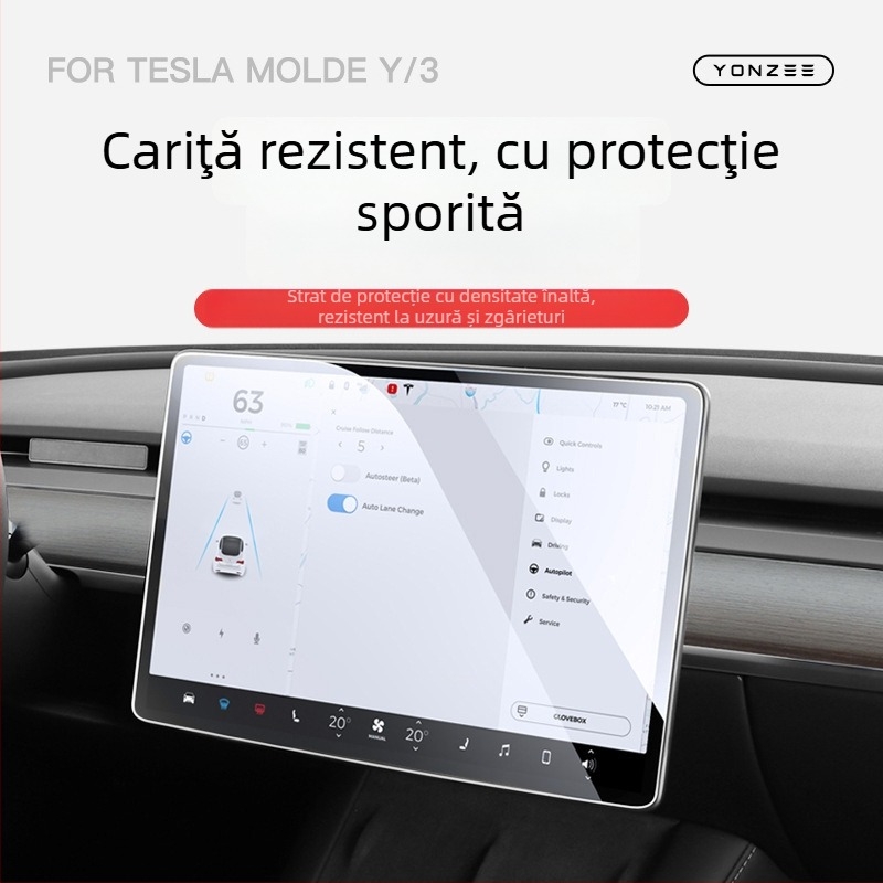 Protecție ecran din sticlă pentru ecranul central Tesla Model 3, afișaj interior HD, instalare cu adeziv static, YZ