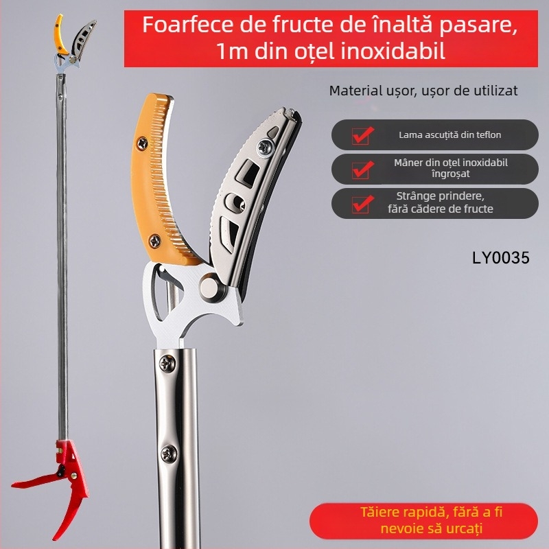 Foarfece multifuncționale pentru cules la înălțime și tăierea fructelor, din oțel inoxidabil, extensibile și retractabile