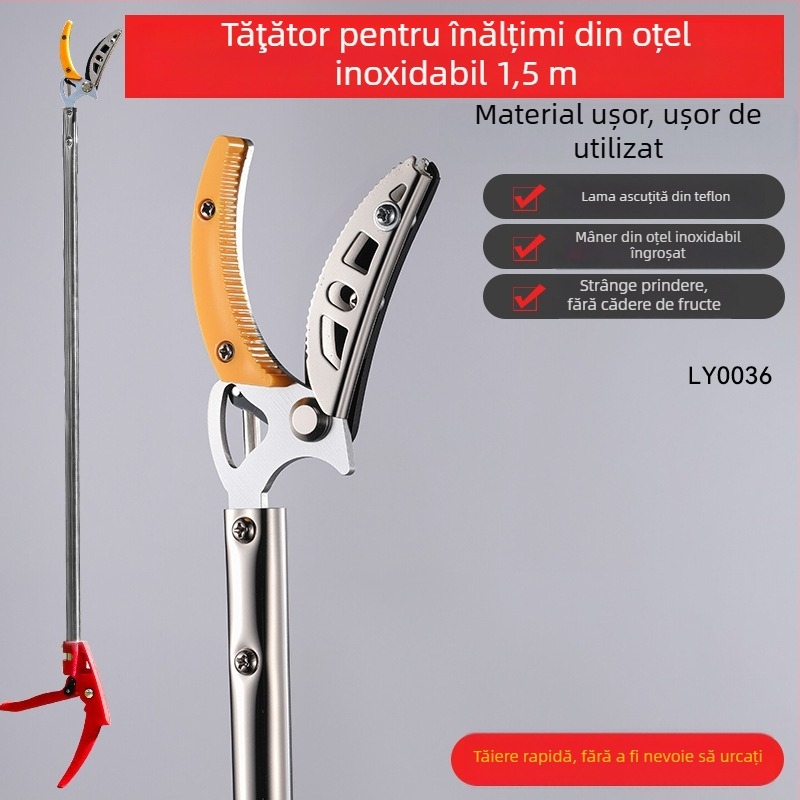 Foarfece multifuncționale pentru cules la înălțime și tăierea fructelor, din oțel inoxidabil, extensibile și retractabile