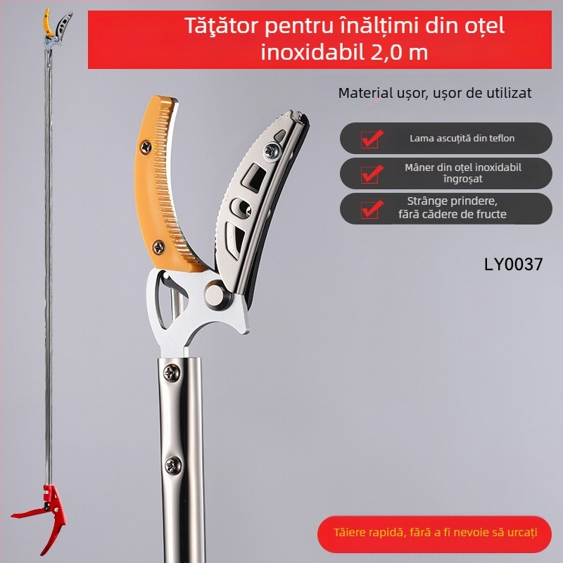Foarfece multifuncționale pentru cules la înălțime și tăierea fructelor, din oțel inoxidabil, extensibile și retractabile